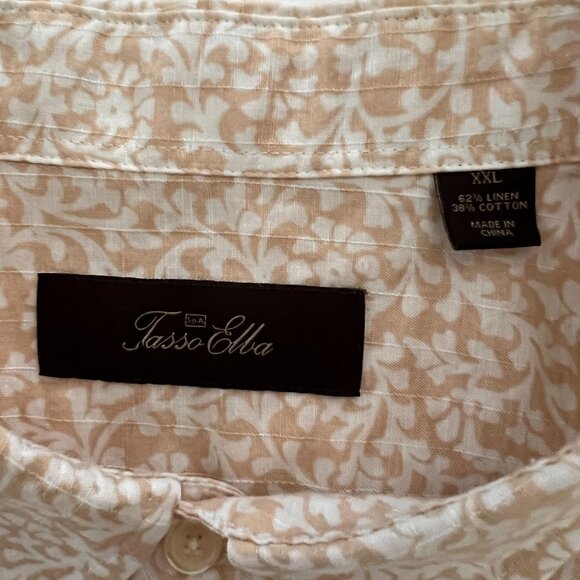 Tasso Elba Mens XXL Short Sleeve Beige Floral Linen Cotton Blend Shirt B… - Picture 4 of 11